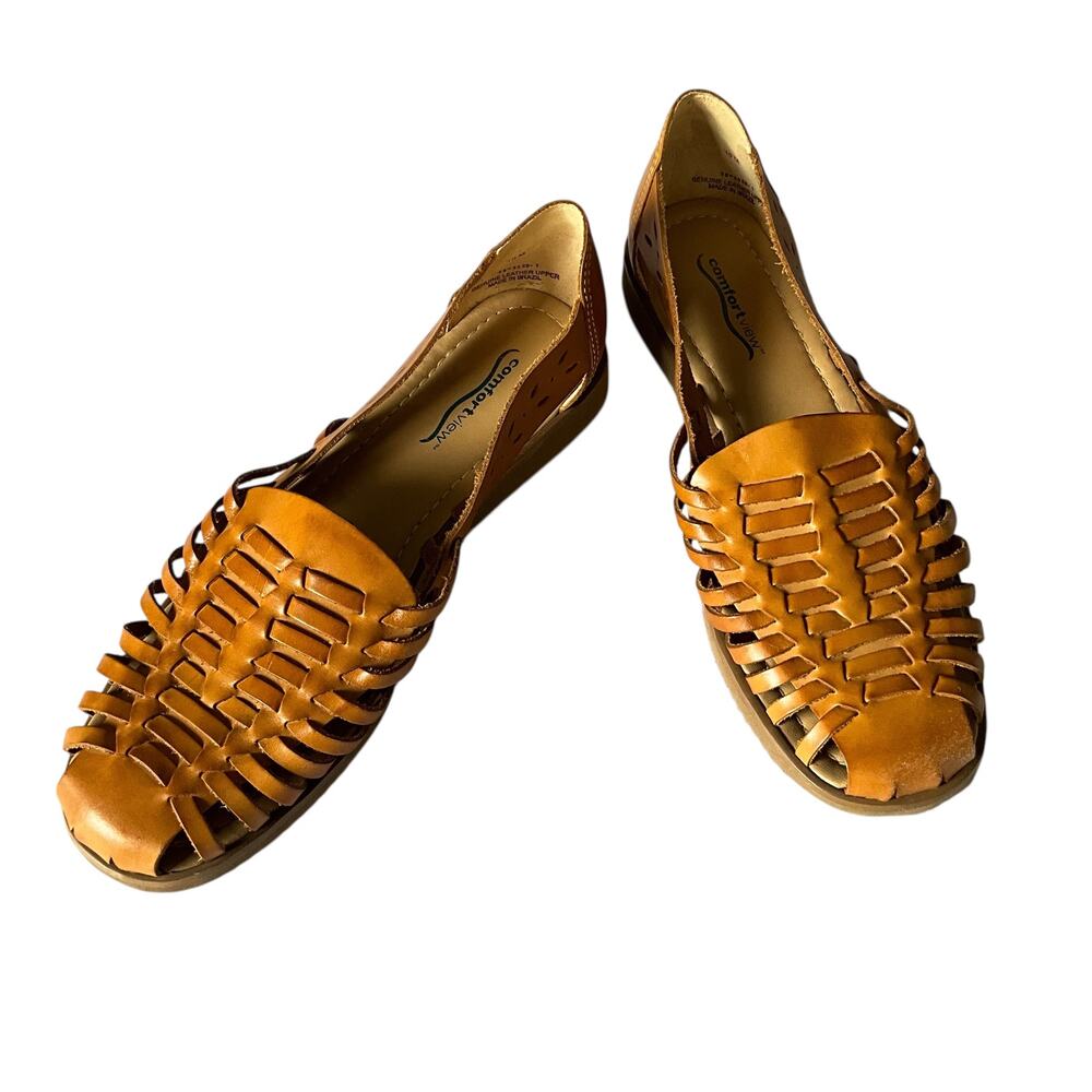Comfortview Tan Leather Braided Slip-Ons: Y2K, Modern